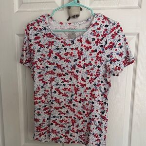 Time and Tru White Tee with Red & Navy Floral Print